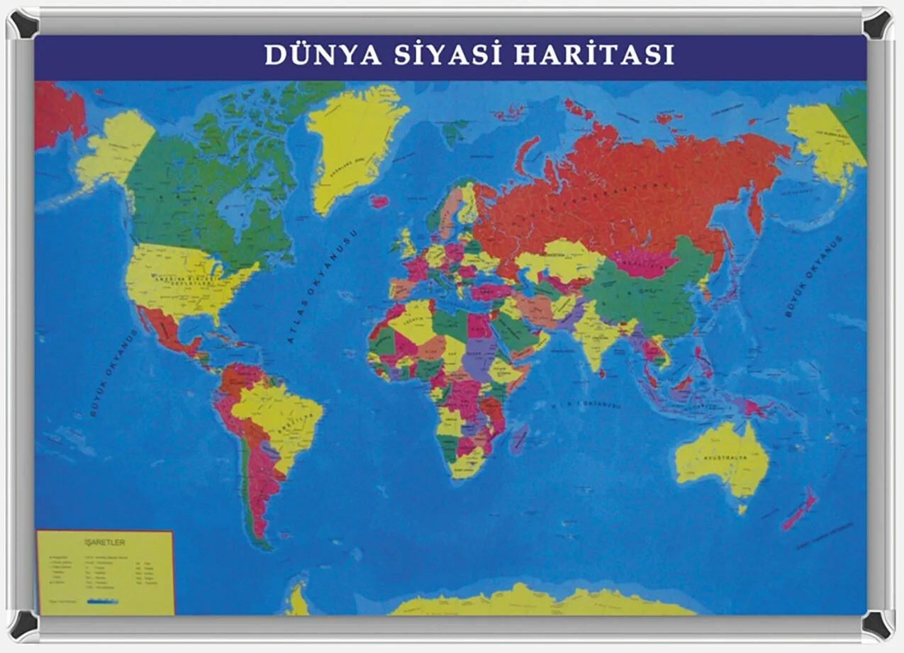 DÜNYA SİYASİ HARİTASI ALÜMİNYUM ÇERÇEVE
