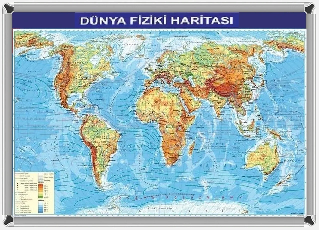 DÜNYA FİZİKİ HARİTASI ALÜMİNYUM ÇERÇEVE