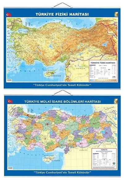 İP ASKILI TÜRKİYE SİYASİ-FİZİKİ HARİTASI ÇİFT YÖN