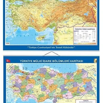 İP ASKILI TÜRKİYE SİYASİ-FİZİKİ HARİTASI ÇİFT YÖN